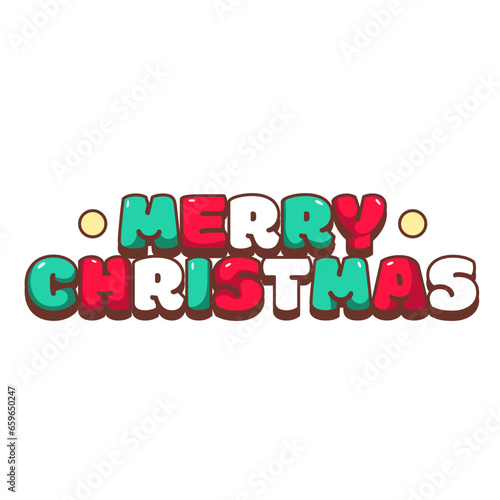Groovy sticker with Merry Christmas text vector illustration. Cartoon isolated psychedelic funny words of green red and white bubble font for happy Christmas party with hippies and hipsters vibe