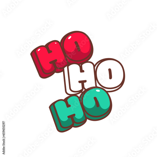 Groovy sticker with Ho ho ho text vector illustration. Cartoon isolated retro funny Christmas typography patch, hohoho invitation of Santa Claus with words of cute font, happy Xmas greeting element