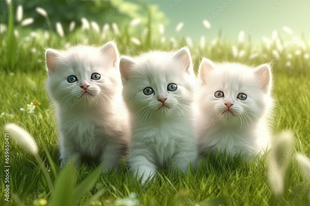 cute fluffy kittens playing outdoor
