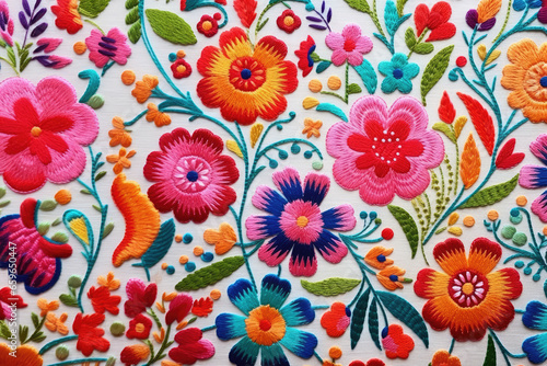 Colorful floral embroidery pattern backdrop.