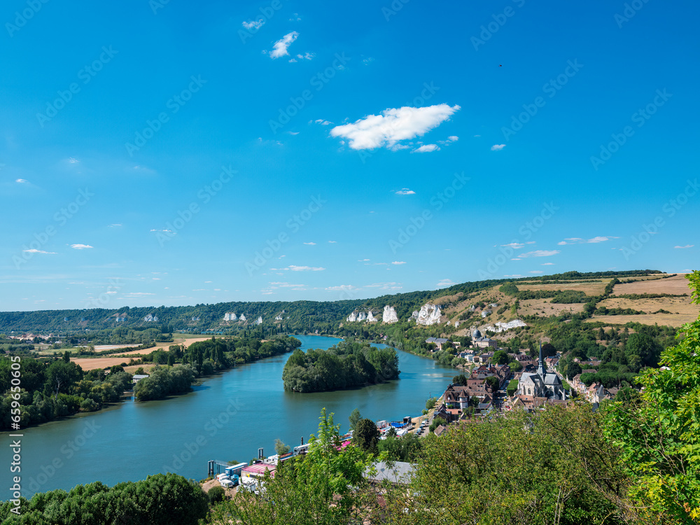 Panoramic view of the course of the Seine seen from Les Andelys. Eure, Normandy, France