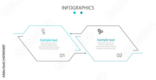 Vector infographic template with icons and 2 options or steps. Can be used for process diagram, presentations, workflow layout, flow chart, info graph