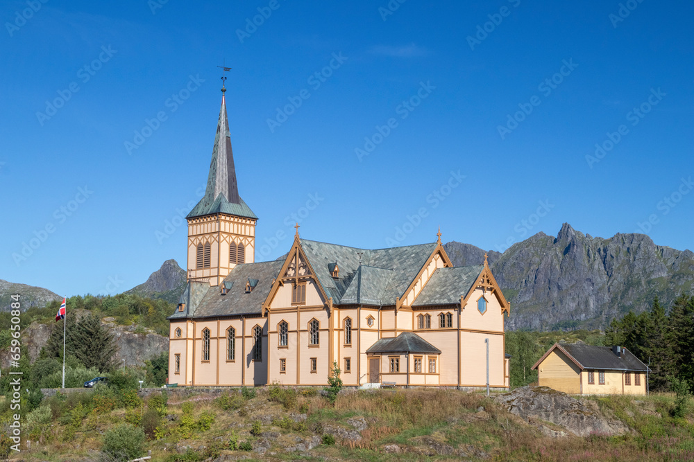 The church of Vagan, Vaganveien, Kabelvag, Lofoten Islands, Norway