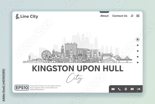 Kingston Upon Hull, East Riding of Yorkshire, England architecture line skyline illustration. Linear vector cityscape with famous landmarks, city sights, design icons. Landscape with editable strokes. photo