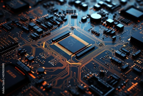 Intricate Circuit board. Science data microchip. Generate Ai