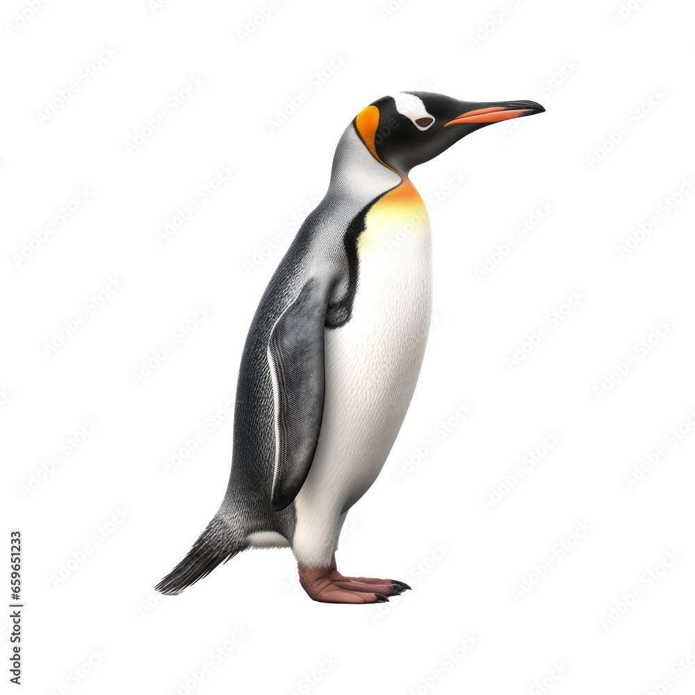 Fototapeta premium Penguin full body side view isolated on transparent background.