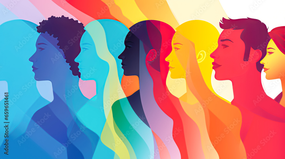 Group of people in profile. Abstract polygonal background