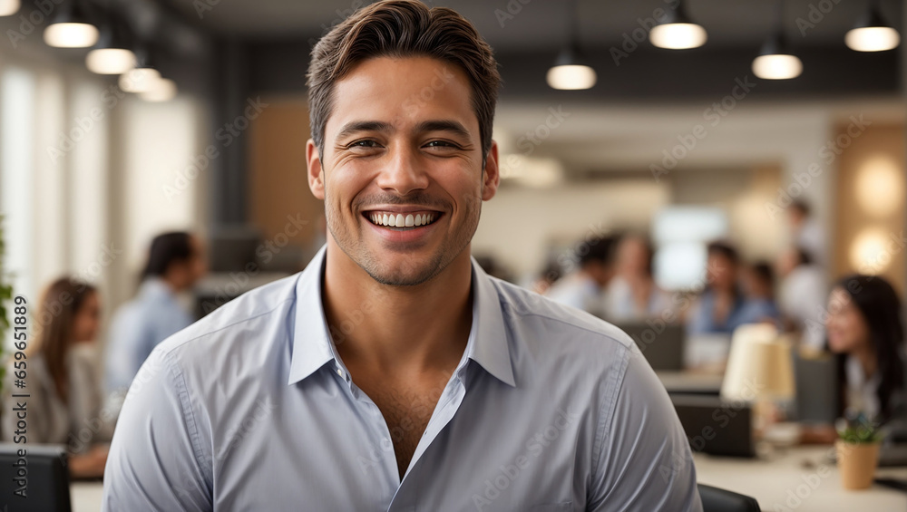 Obraz premium Happy male employee in office