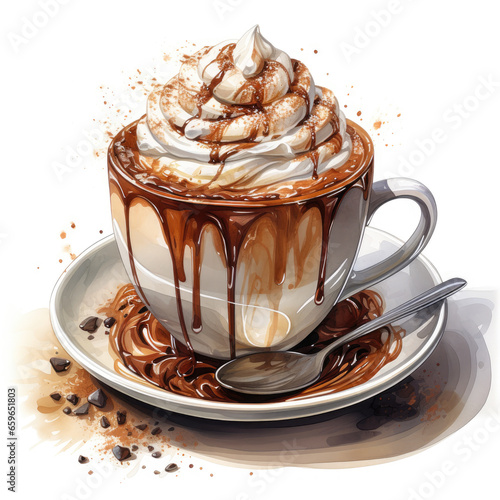 watercolor Hot Chocolate clipart, Generative Ai