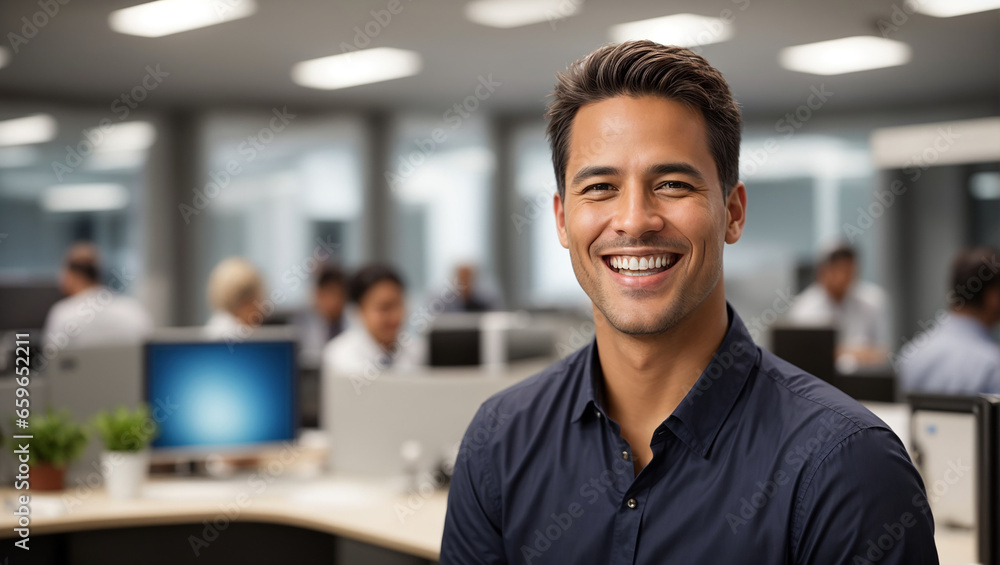 Happy male employee in office Happy male employee in office
