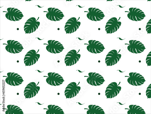 seamless pattern with green leaves. Palm and monstera leaf vector tropical theme seamless pattern. Tropical leaves. Vector. Seamless pattern in swatch. Monstera wallpaper. Foliage monstera. 