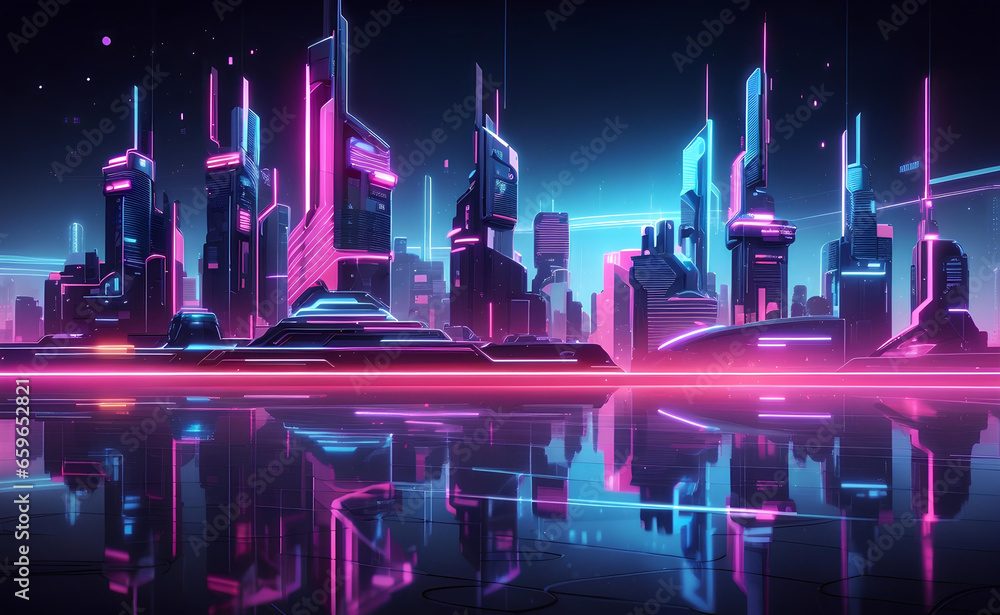 Obraz premium High technology cyberpunk future cityscape at night.