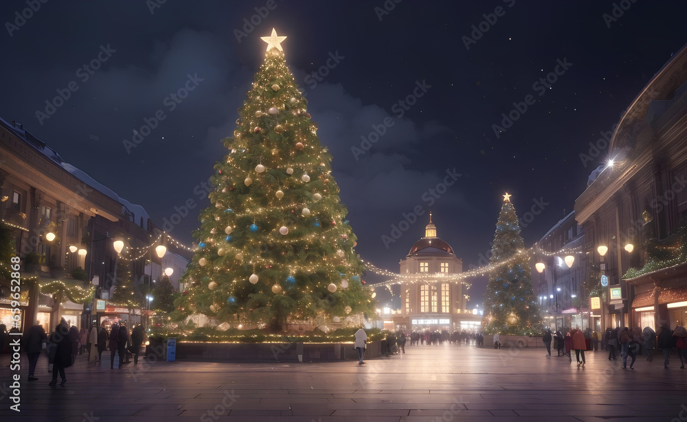 Beautiful big Christmas tree with Christmas decoration at central of city.