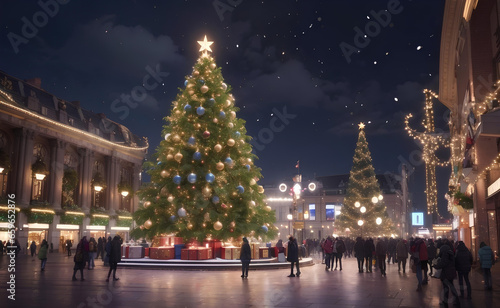 Beautiful big Christmas tree with Christmas decoration at central of city.