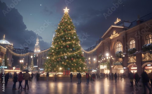 Beautiful big Christmas tree with Christmas decoration at central of city.