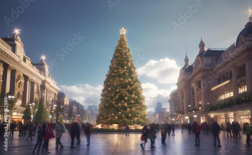 Beautiful big Christmas tree with Christmas decoration at central of city.