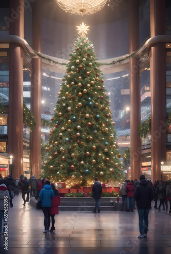 Beautiful big Christmas tree with Christmas decoration at central of city.