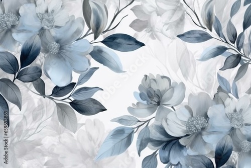 Abstract floral wallpaper with delicate foliage on a subtle gray background. Enhance your wall decor effortlessly. Generative AI
