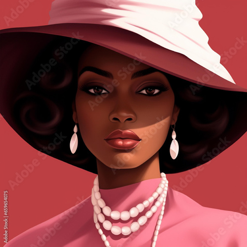 Woman of Alpha, Beautiful African American Portrait, African American Woman Big Pink Hat, Alpha Kappa Alpha Sorority, Inc., AKA Sorority, AKA T Shirt, Digital Paper, Cute Woman