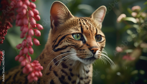 Beautiful feline kitten with striped fur looking at camera in nature generated by AI © djvstock