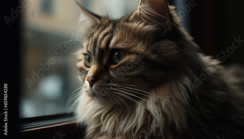 Fluffy kitten staring at camera  whiskers and fur in focus generated by AI