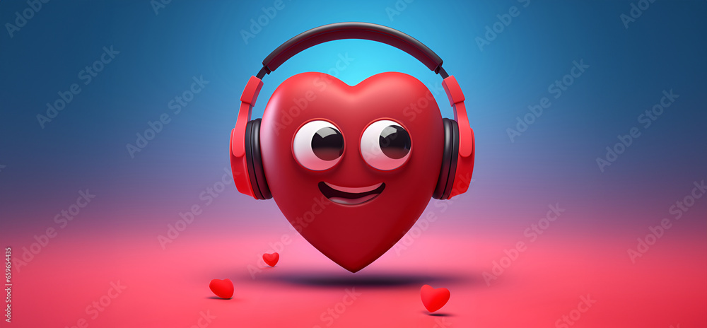 Heart in headphones on gradient background with copy space. Heart in headphones on gradient background with copy space.