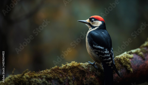 Colorful woodpecker perched on branch, looking cute generated by AI