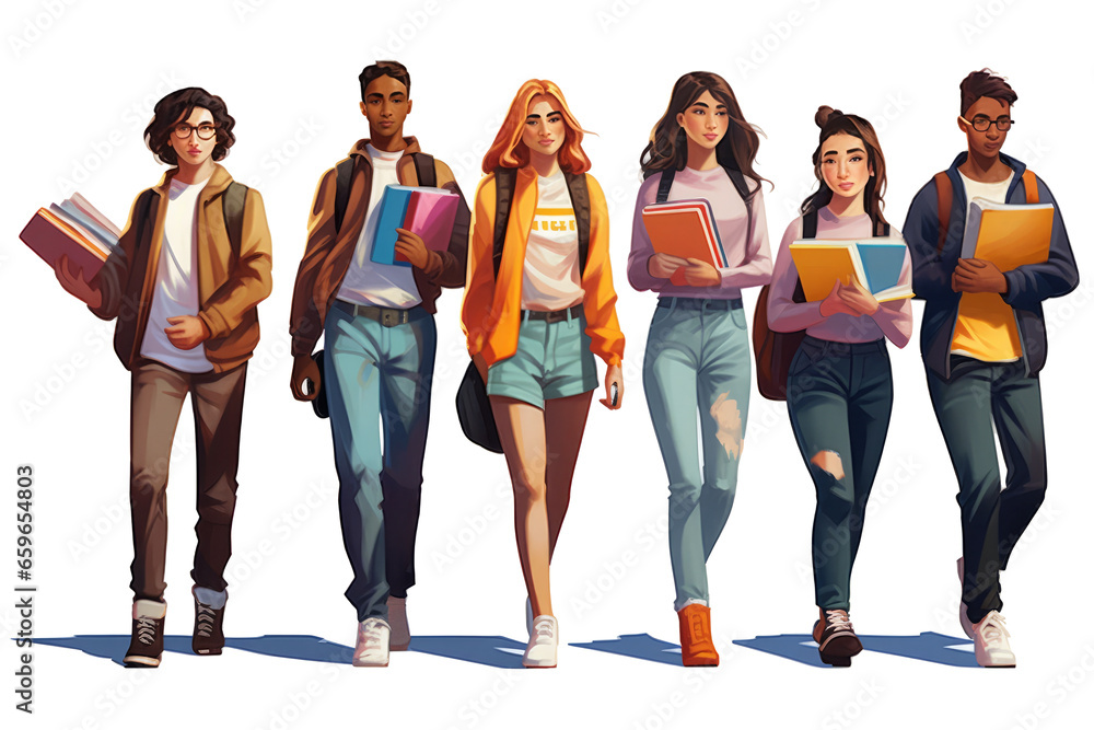 Group of multiracial and multicultural students. Young girls and boys ...