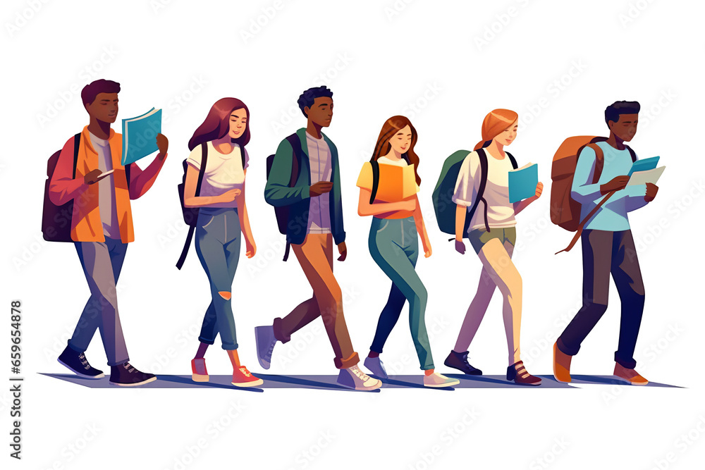 Group of multiracial and multicultural students. Young girls and boys ...
