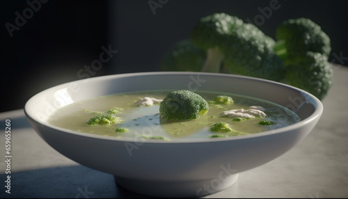 Freshly cooked vegetarian soup, garnished with parsley and ready to eat generated by AI