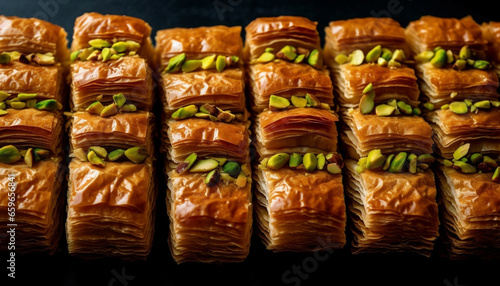 Baked baklava, honey syrup, walnut indulgence, Turkish delight generated by AI