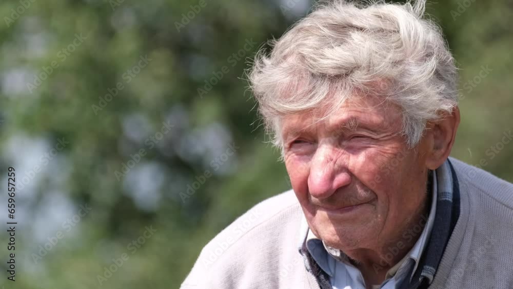 Portrait of a gray-haired grandfather looking at the camera and looking away. Portrait of a gray-haired grandfather looking at the camera and looking away.
