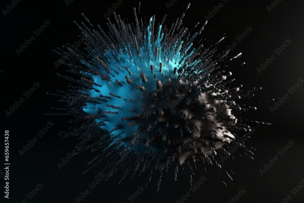 Loopable 3D rendering of exploding particles in blue and black. Generative AI Loopable 3D rendering of exploding particles in blue and black. Generative AI