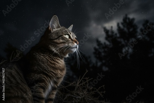 a feline amidst a dark sky. Generative AI