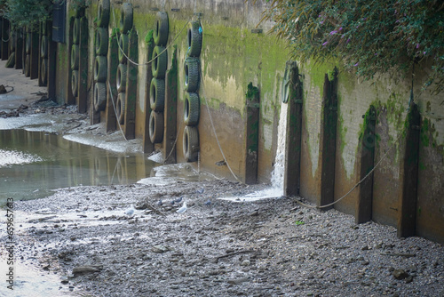 Excess raw, untreated sewage being spilled at the river Thames in London