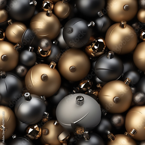 Christmas seamless pattern festive luxury xmas background with gold, black, christmas balls and decoration. AI Generated