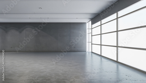 clean concrete gallery interior with mock up place on walls and white windows museum room concept d rendering