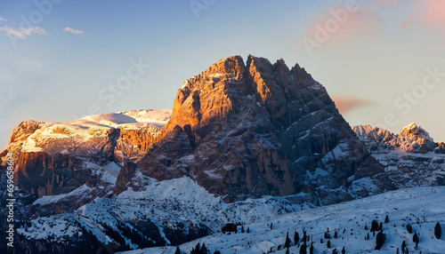 Dolomite mountain with snow at sunset  Trentino-Alto Adige  Italy