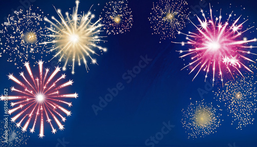 Fireworks on blue background with stars and space for text
