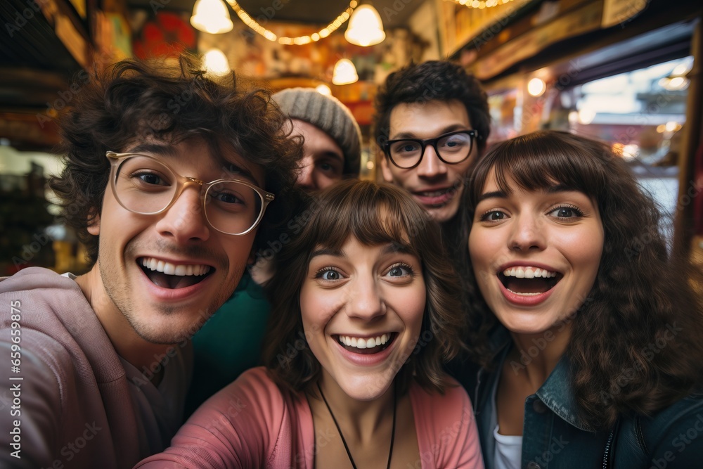 a group of friends take selfies at a party. a group of friends take selfies at a party.
