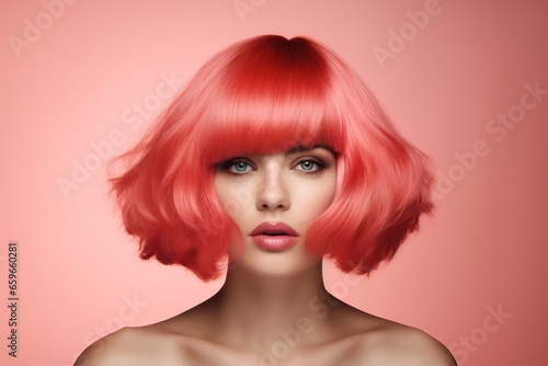 Beautiful European girl with pink square, studio shot