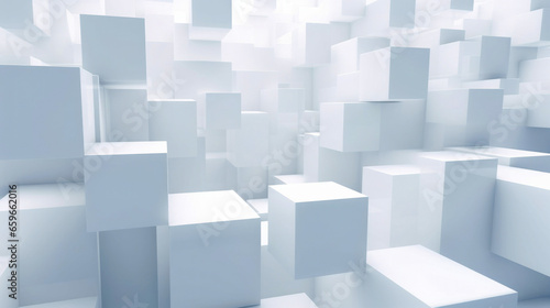 Abstract digital background with random white cubes structure. 3d render illustration