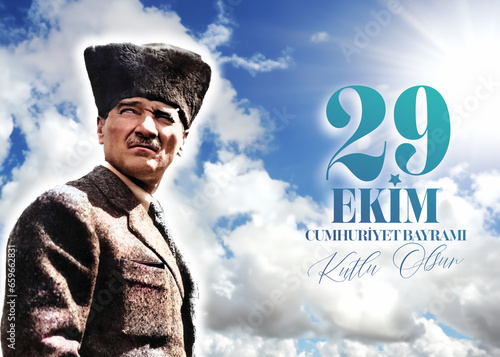 Ankara Turkey - October 29 1923. Translation: 29 October Turkey Republic Day, Happy Holiday illustration (Turkish: 29 Ekim Cumhuriyet Bayramı Kutlu Olsun)