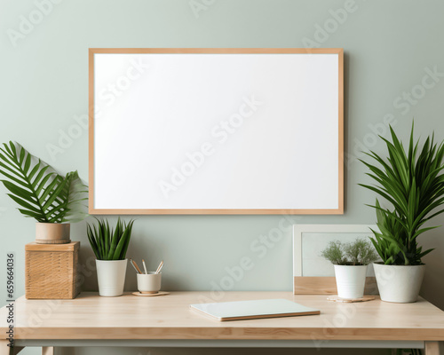 Blank white picture frame in a productive workspace  © Sanja