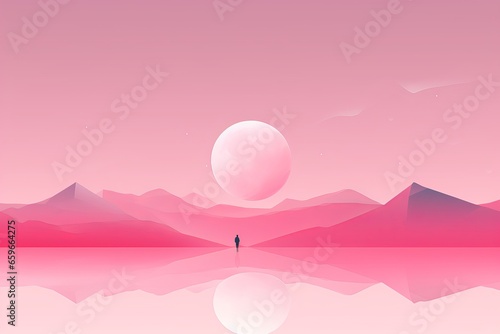 A serene pink minimalistic landscape featuring a pink planet and pink mountains, perfect for themes of fantasy, serenity, and modern art.
