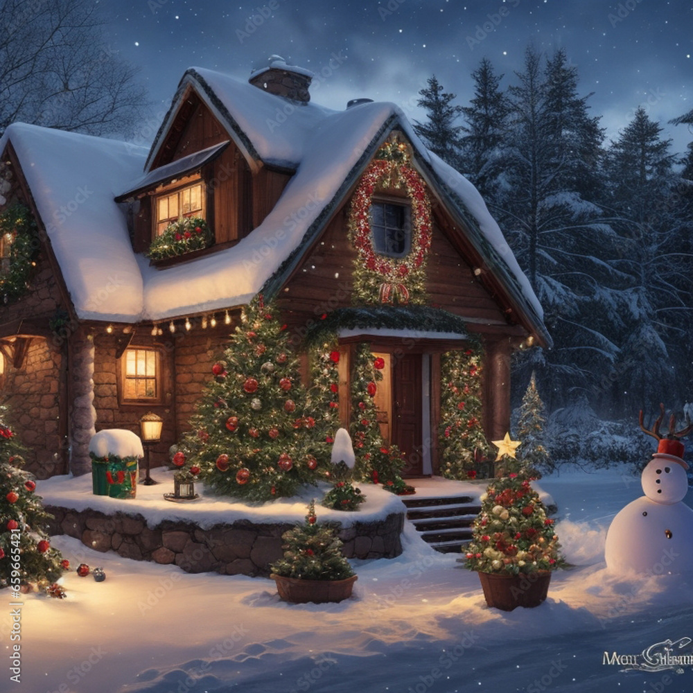 christmas tree and snowman