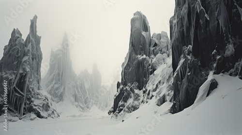 black and white winter glaciers