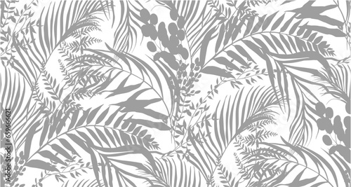 modern tropical pattern with bushes in practical unisex shades on vector for surface and fabric design