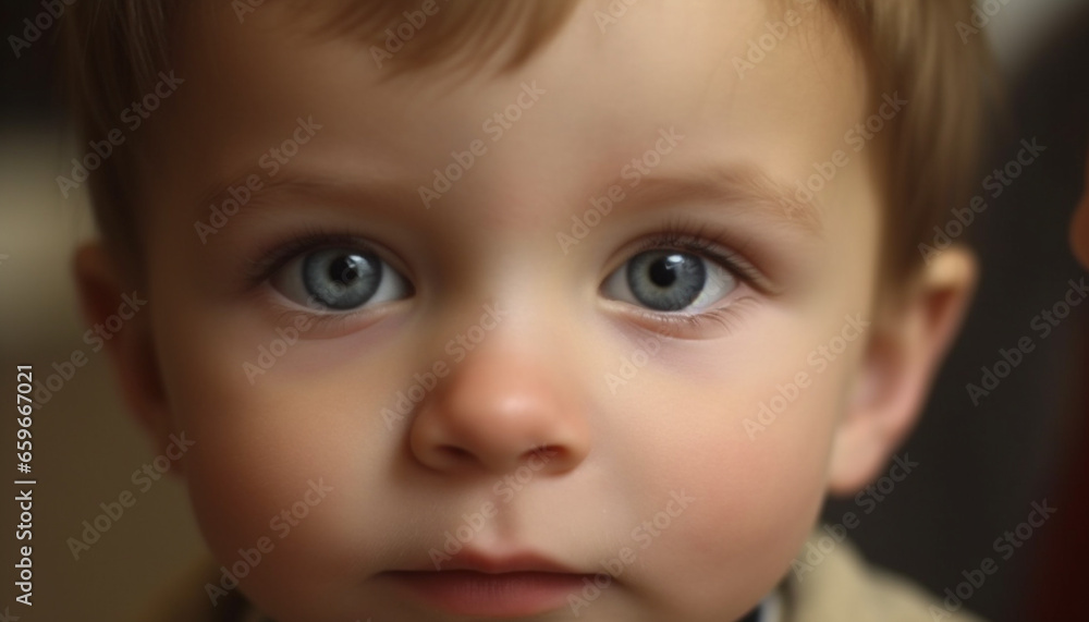 Cheerful baby boy with blue eyes smiling happily generative AI Cheerful baby boy with blue eyes smiling happily generative AI