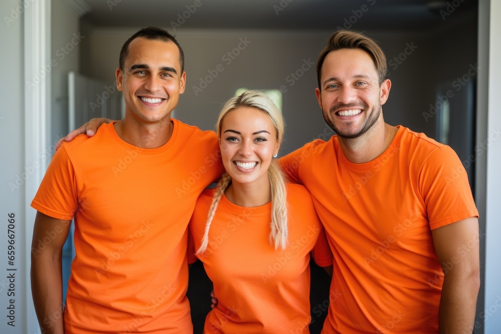 Fototapeta premium Portrait of diverse group of confident volunteers building charity home